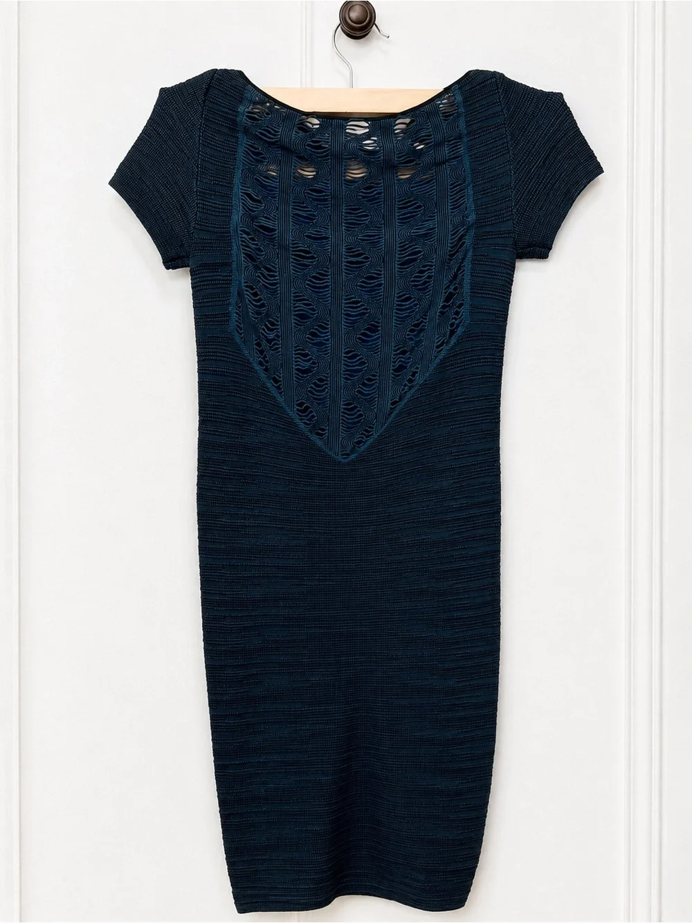 Free People Navy Short-Sleeve Knit Mini Dress